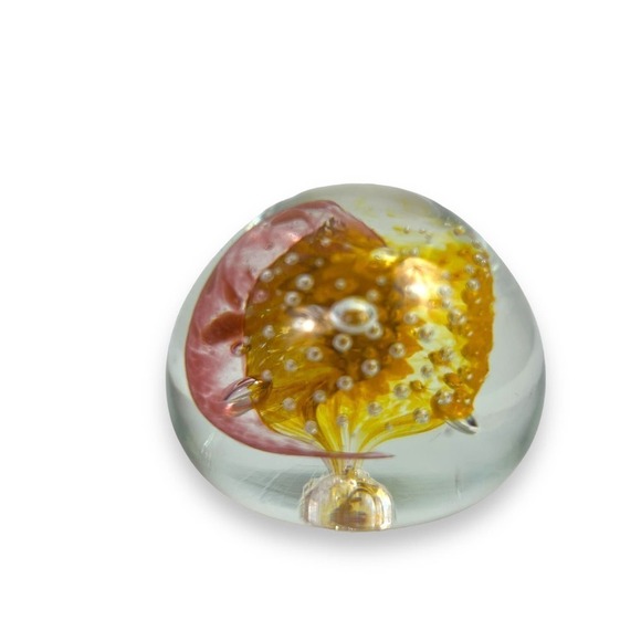 Art Glass Hand Blown Orb Paperweight Orange Red Swirls Bubbles Vintage 2" x 2" - Picture 5 of 9